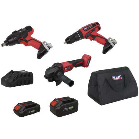 Sealey CP20VCOMBO1EU 3 x SV20 Cordless Power Tool Kit 20V Euro Plug 2 Batteries