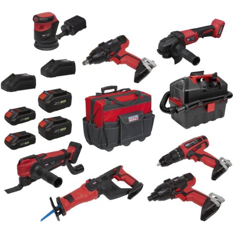 Sealey CP20VCOMBO4EU 8 x SV20 Cordless Power Tool Kit 20V Euro Plug 4 Batteries