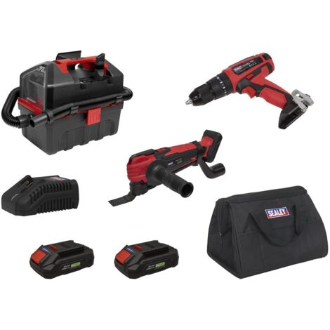 Sealey CP20VCOMBO5EU 3 x SV20 Cordless Power Tool Vac Kit 20V Euro Plug 2 Batteries