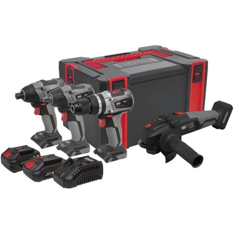 Sealey CP20VCOMBOX1EU Premier 4 x SV20 Cordless Brushless Power Tool Kit 20V Euro Plug 2 Batteries