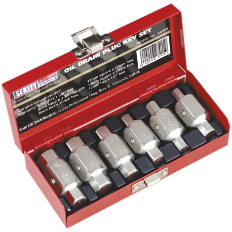 Sealey Double End Oil Drain Plug Key Set 6pc AK658