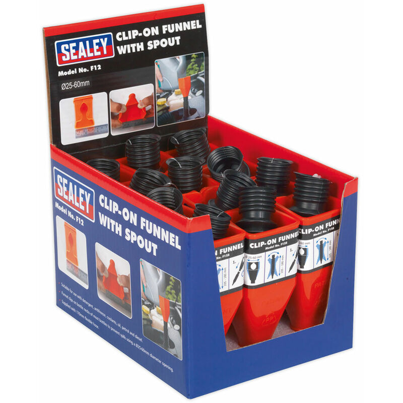 Sealey F12 Clip-On Funnel with Spout - Display Box Of 12
