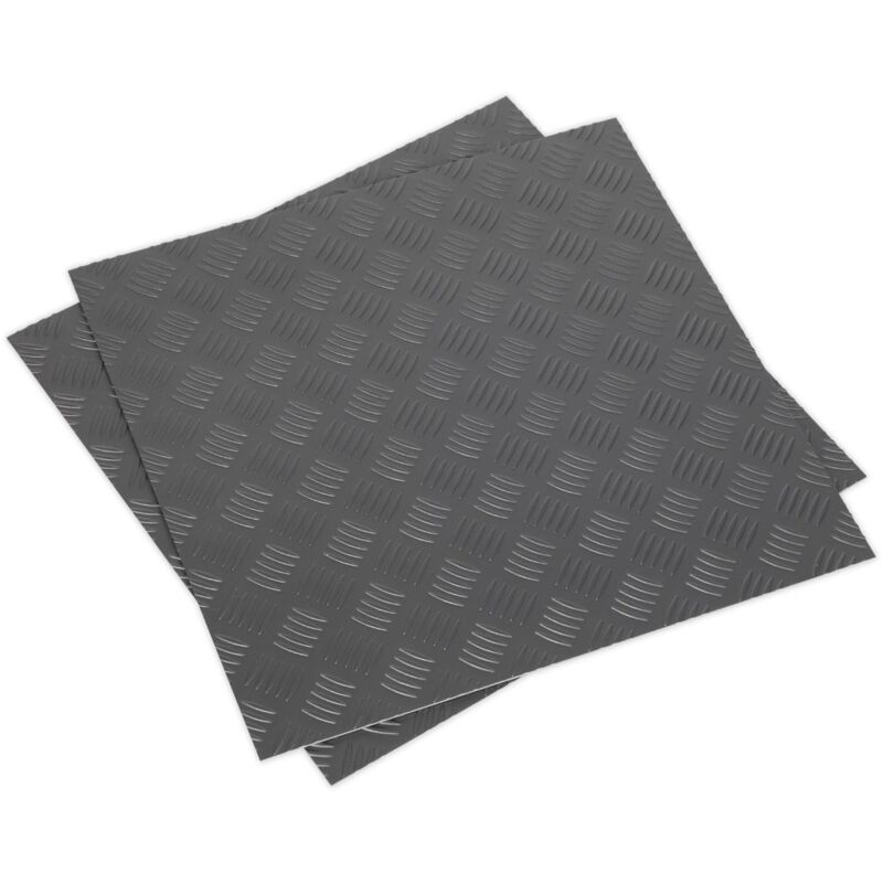 Sealey - FT1S Vinyl Floor Tile with Peel & Stick Backing Silver Treadplate - Pack of 16