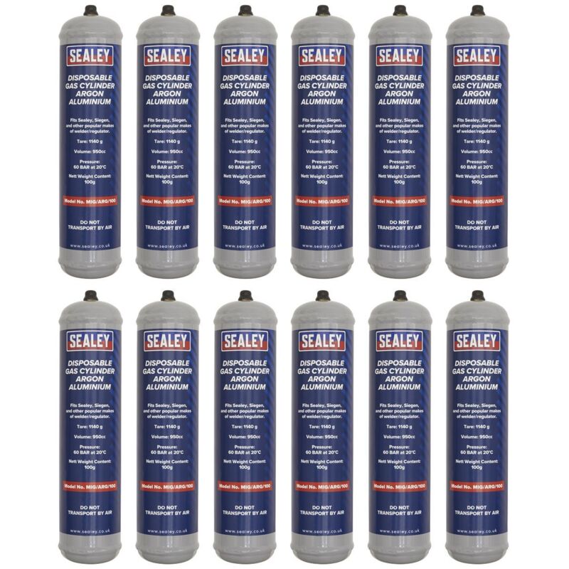 Sealey - MIG/ARG/100/12 Disposable Argon Gas Cylinder 100g - Box of 12