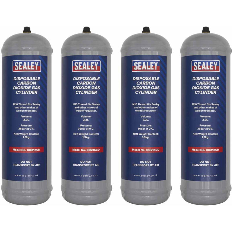 Sealey - CO21KGD4 Disposable Carbon Dioxide Gas Cylinder 1.3kg - Pack of 4
