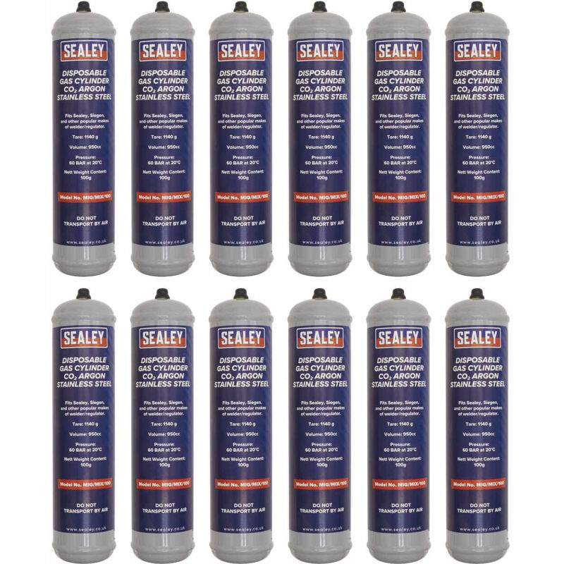 Sealey - MIG/MIX/100/12 Disposable Carbon Dioxide/Argon Gas Cylinder 100g - Box of 12