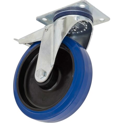 Sealey Heavy Duty Blue Elastic Rubber Castor Wheel Swivel with Total Lock 200mm