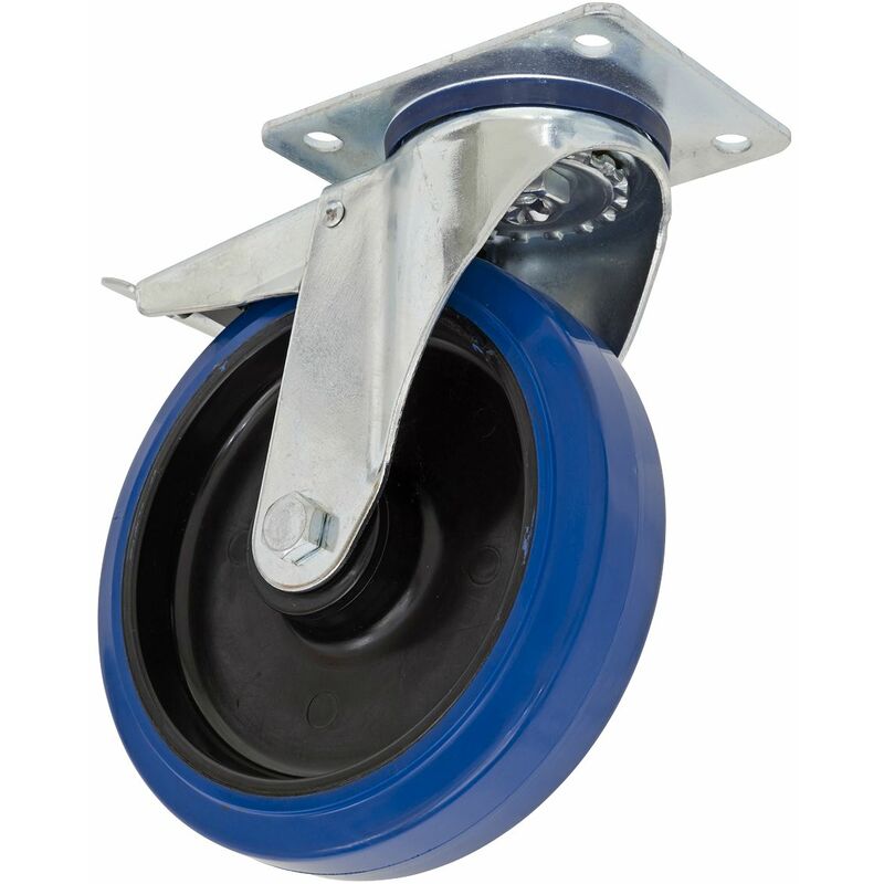 Sealey - Heavy-Duty Blue Elastic Rubber Castor Wheel Swivel with Total Lock �200mm - Trade SCW3200SPLEM