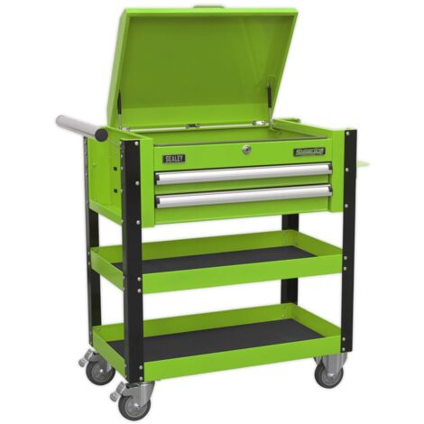 Sealey Heavy-Duty Mobile Tool & Parts Trolley 2 Drawers & Lockable Top - Green AP760MHV