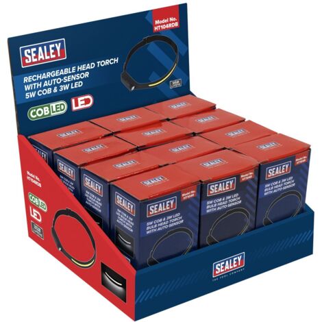 Sealey HT104RDB Rechargeable Head Torch with Auto-Sensor 5W COB & 3W LED - Display Box of 12