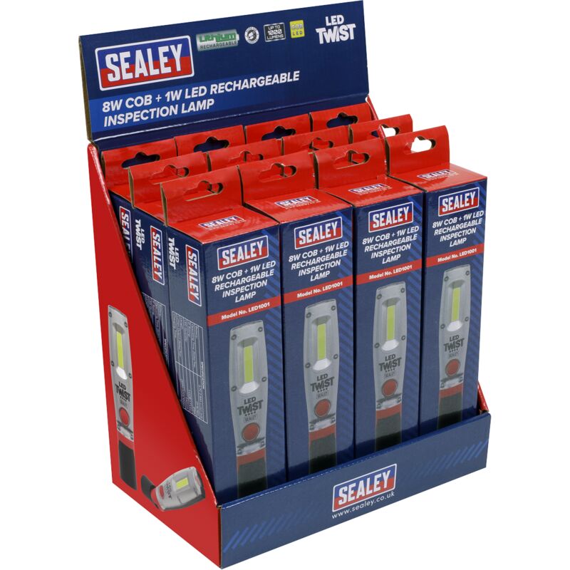 Sealey - LED1001DB led Twist Rechargeable Inspection Light 8W - Display Box of 12
