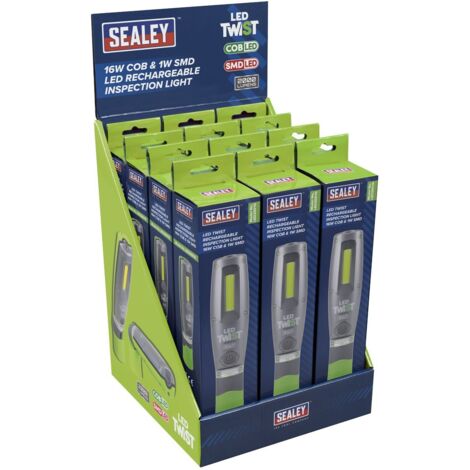 Sealey LED2001GDB Rechargeable Inspection Light 16W COB & 1W SMD LED - Green - Display Box of 12