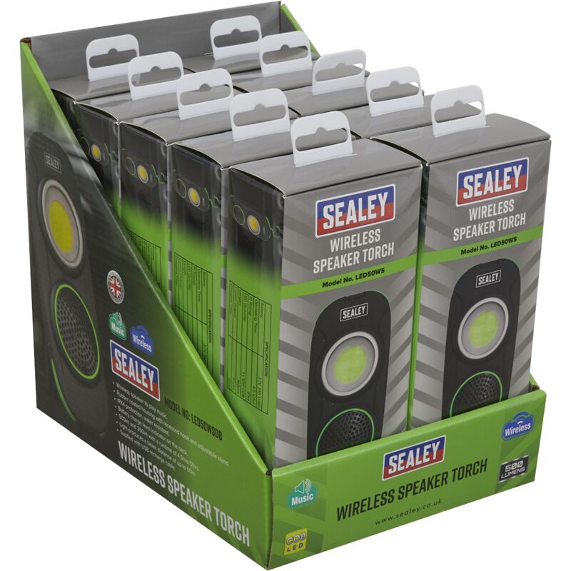 Sealey - LED50WSDB Rechargeable Torch with Wireless Speaker 10W cob led - Display Box of 10