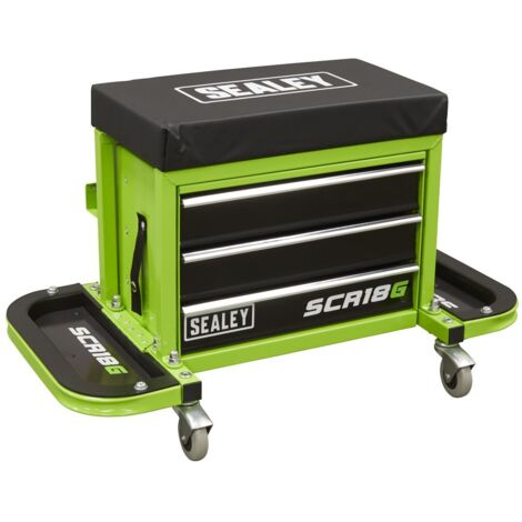 Sealey Mechanic's Utility Seat & Toolbox - Hi-Vis Green SCR18G