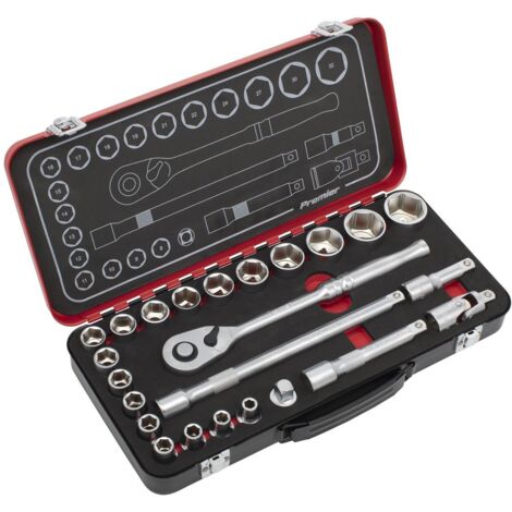 Sealey Metric Socket Set 1/2""D 24pc Single Hex Standard Length AK7924