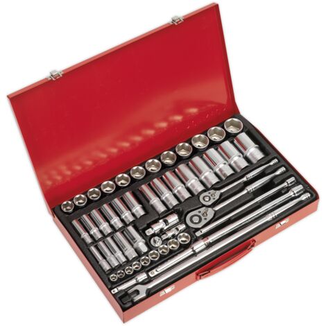 Sealey Metric Socket Set 50pc 3/8"" & 1/2""D 6pt Deep And Standard AK6942