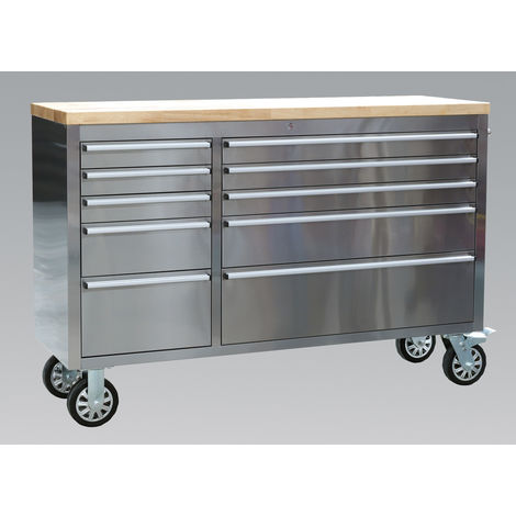 Sealey Mobile Stainless Steel Tool Cabinet 10 Drawer Ap5510ss