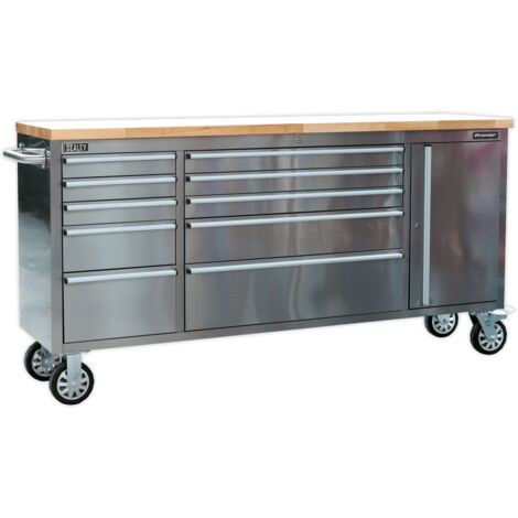 Sealey Mobile Stainless Steel Tool Cabinet 10 Drawer Cupboard
