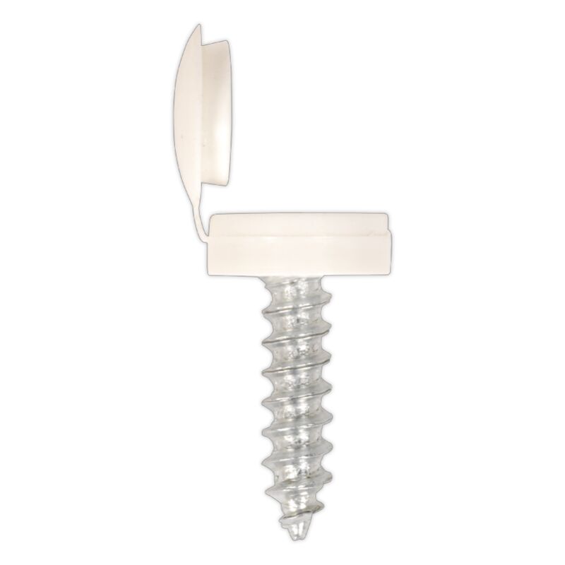 Numberplate Screw with Flip Cap 4.2 x 19mm White, Pack of 50 - Sealey