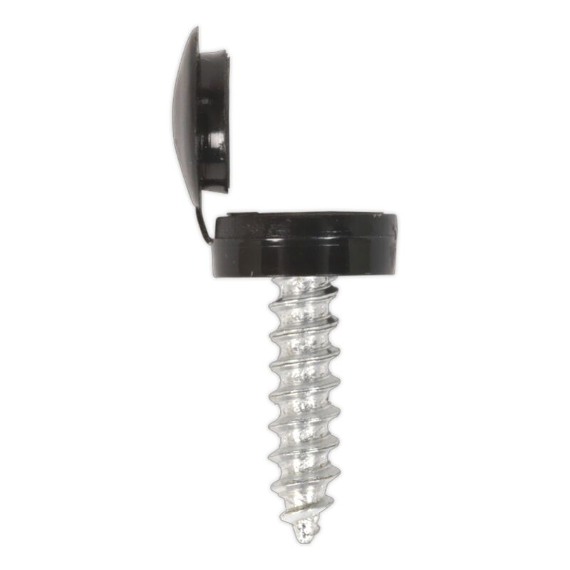 Numberplate Screw & Flip Cap 4.2 x 19mm Black, Pack of 50 - Sealey