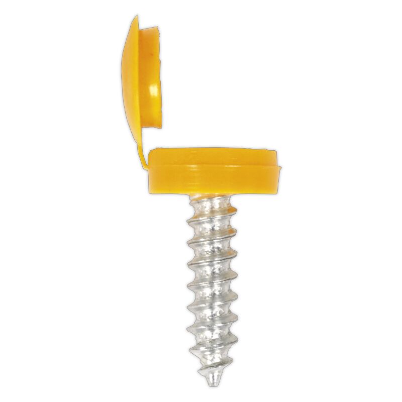 Numberplate Screw with Flip Cap 4.2 x 19mm Yellow, Pack of 50 - Sealey