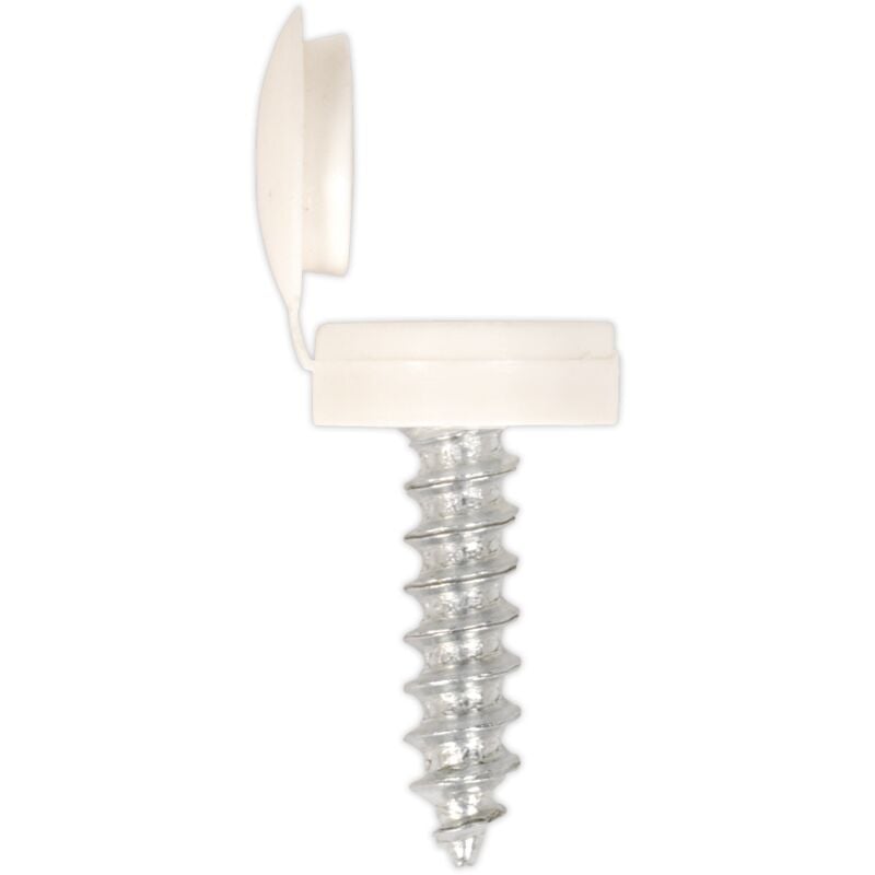 Sealey - NPW50 Numberplate Screw with Flip Cap 4.2 x 19mm, White - Pack of 50