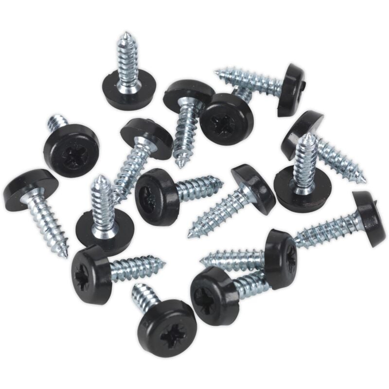Sealey - PTNP3 Numberplate Screw with Plastic Enclosed Head 4.8 x 18mm, Black - Pack of 50