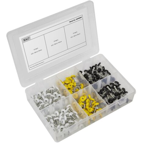 Sealey Numberplate Screw Assortment 195pc 4.8mm x 18mm - Plastic Enclosed Head AB195NP