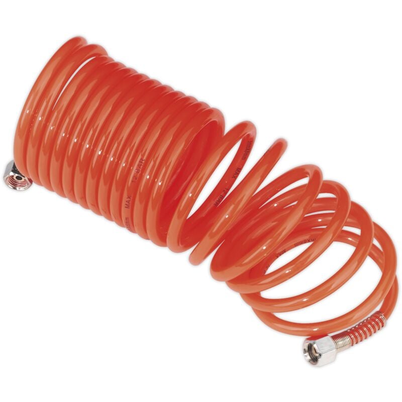 SA335 PE Coiled Air Hose 5m x Ø5mm with 1/4'BSP Unions - Sealey