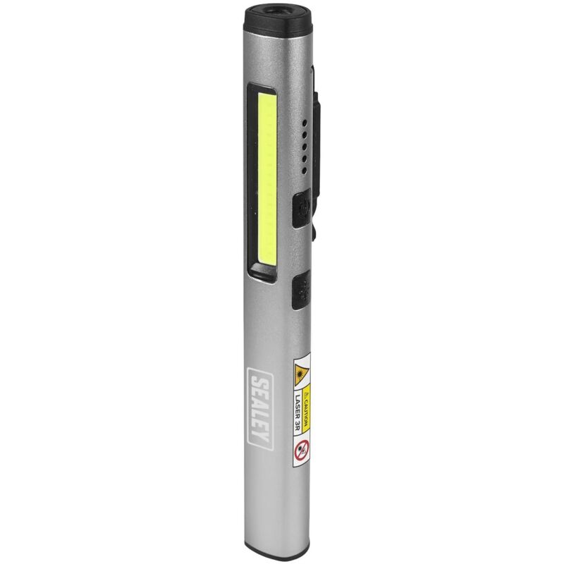 Sealey - LED450UV Rechargeable uv Penlight Torch with Laser Pointer 5W cob & 3W smd led
