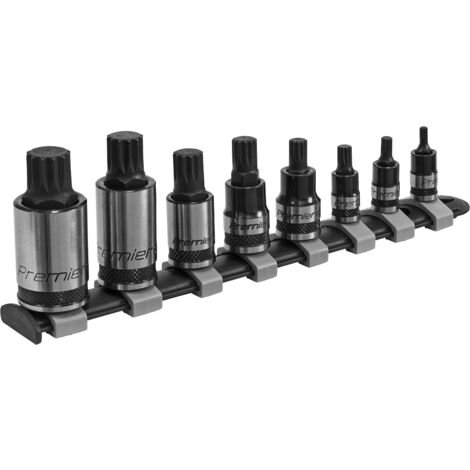 Sealey Premier Black Spline Socket Bit Set 1/4"", 3/8"" & 1/2""Sq Drive 8pc AK6214B