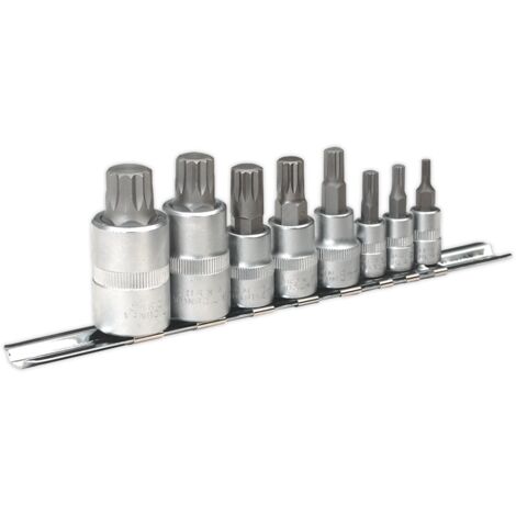Sealey Premier Spline Socket Bit Set 1/4"", 3/8"" & 1/2""Sq Drive 8pc AK6214
