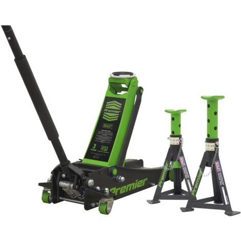 Sealey Premier Trolley Jack 3 Tonne & Axle Stands (Pair) 3 Tonne per Stand Combo 3040AGCOMBO1