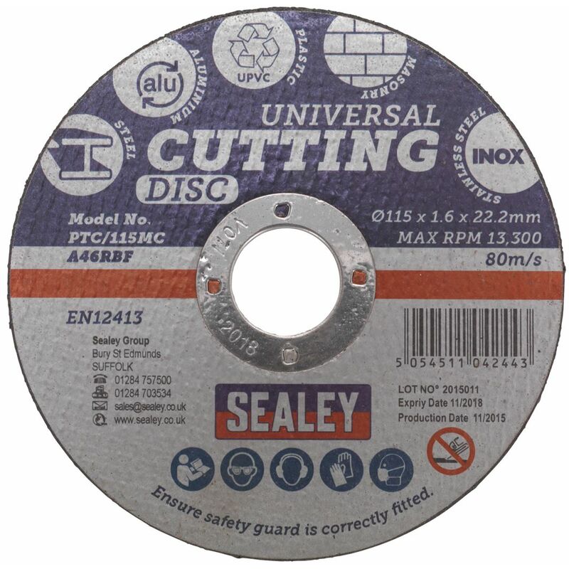 Sealey - Multipurpose Cutting Disc �115 x 1.6mm �22.2mm Bore PTC/115MC