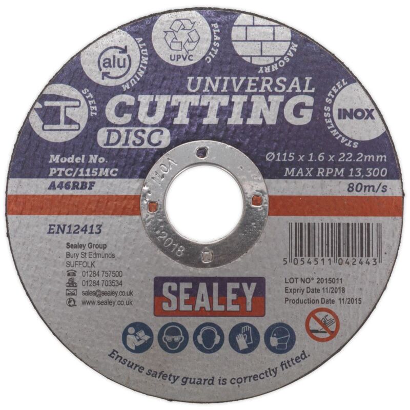 Multi-purpose Cutting Disc 115 x 1.6MM 22.2MM Bore - Sealey