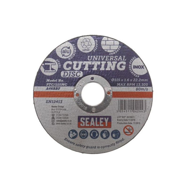 Sealey Tools Uk - Sealey PTC/115MC Multipurpose Cutting Disc 115mm X 1.6mm, 22mm Bore - PTC/115MC