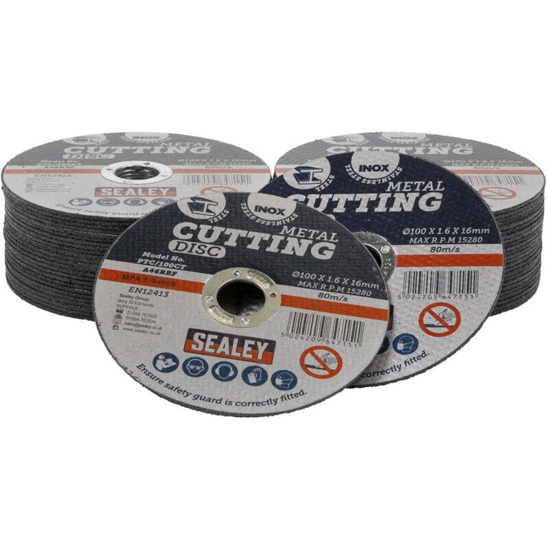 Sealey - PTC/100CT50 100 x 1.6mm Cutting Disc 16mm Bore - Pack of 50