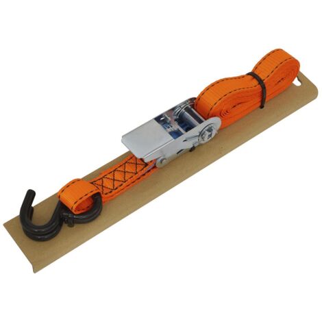 Sealey Ratchet Strap 25mm x 5m Polyester Webbing S-Hook with Corner Protector 600kg Breaking Strength TD0635S