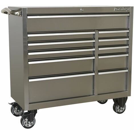 52 11 Drawer Rolling Cabinet with Stainless Steel Worktop