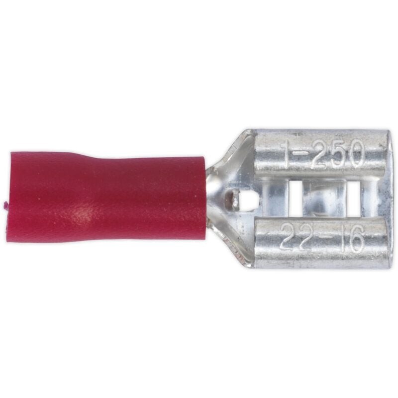 RT21 Push-On Terminal 6.3mm Female Red Pack of 100 - Sealey