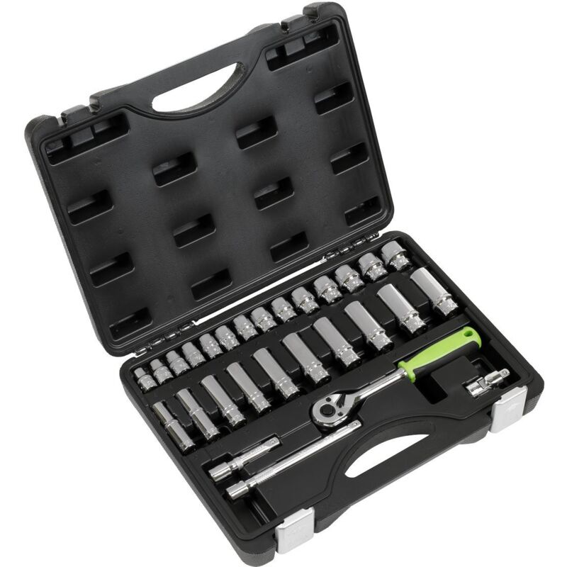 Sealey - Metric Socket Set 28pc 3/8''Sq Drive 6pt Deep And Standard Length S01236