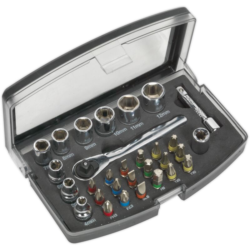 S01036 Socket & Bit Set 31pc 1/4'Sq Drive - Sealey