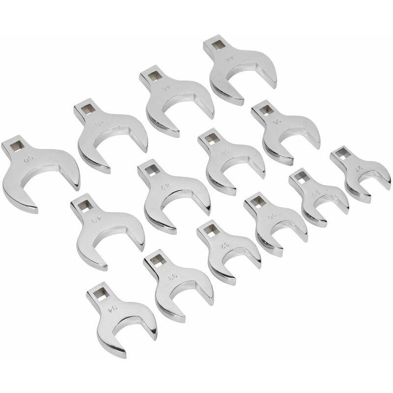 Crow's Foot Open End Spanner Set 14pc 1/2''Sq Drive Metric S01109 - Sealey