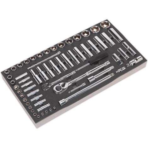 Sealey S01122 Tool Tray with Socket Set 62pc 1/4" & 1/2"Sq Drive Metric