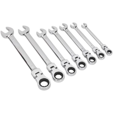 Sealey S01143 Flexi-Head Combination Ratchet Spanner Set 7pc