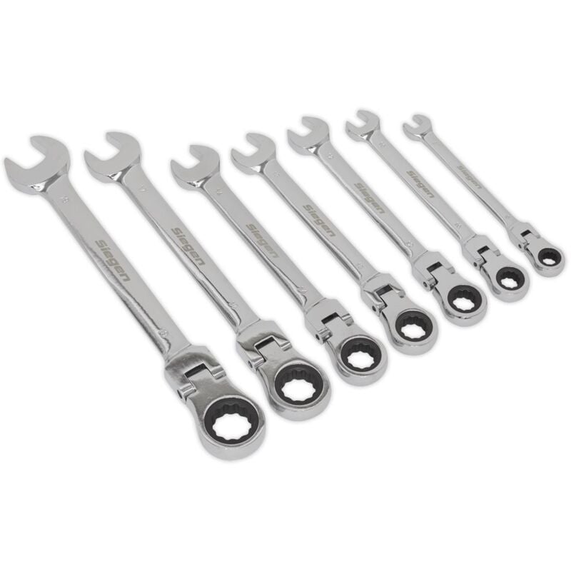 Sealey - S01143 Siegen Flexi-Head Combination Ratchet Spanner Set 7pc