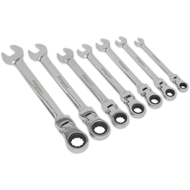 S01143 Siegen Flexi-Head Combination Ratchet Spanner Set 7pc - Sealey