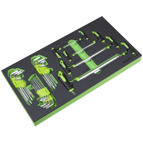 Sealey S01280 Siegen T-Handle & Standard Hex/TRX-Star Key Set with Tool Tray 35pc