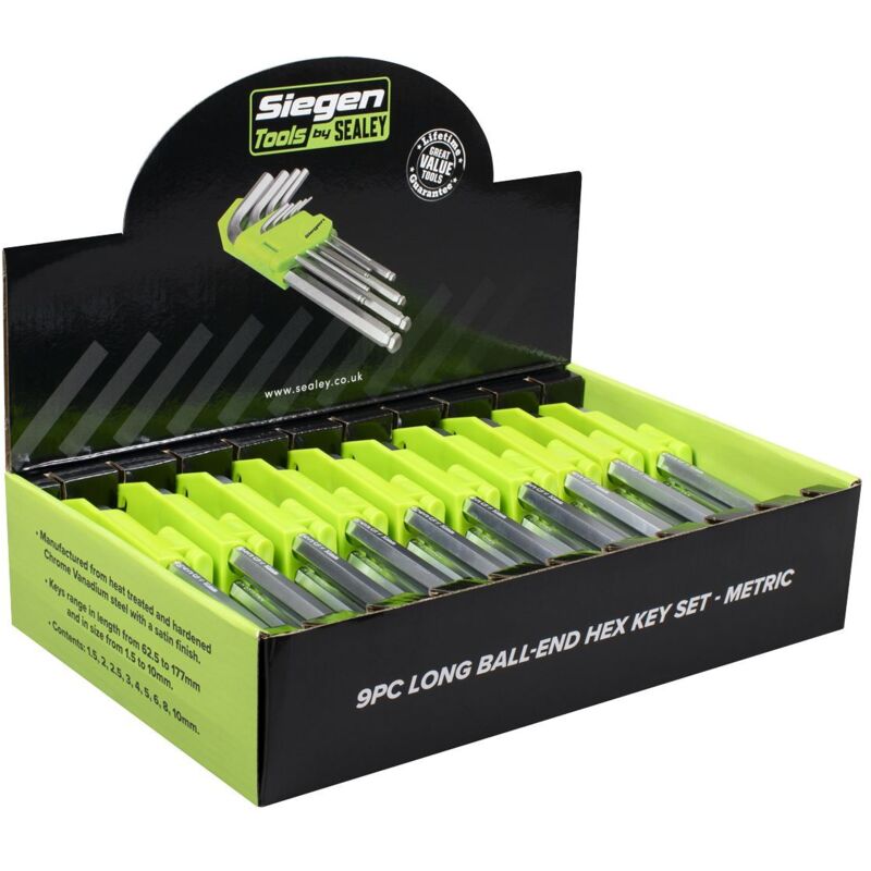Sealey - S01263 Siegen Long Ball-End Hex Key Set 9pc - Display Box of 10