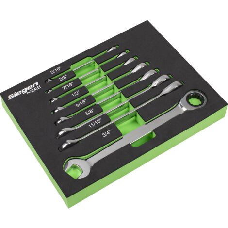 Sealey S0984 Premier Imperial Combination Ratchet Spanner Set in EVA Foam Tray 8pc